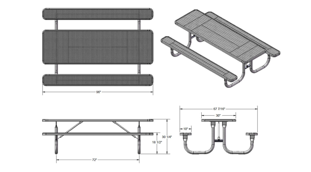 8ft Outdoor Metal Rectangular Table And Chair Set Structure