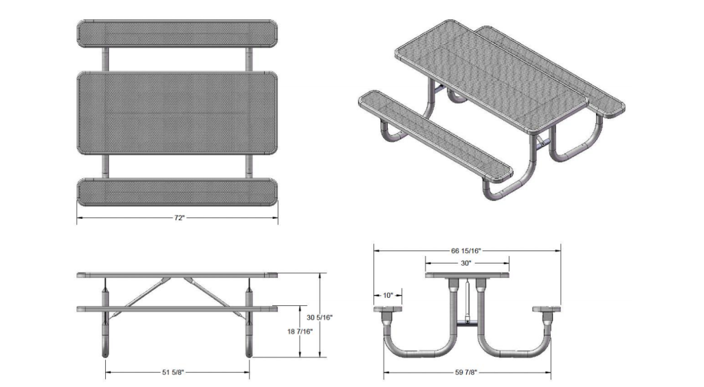 6ft Metal Rectangular Patio Table with Two Benches Structure