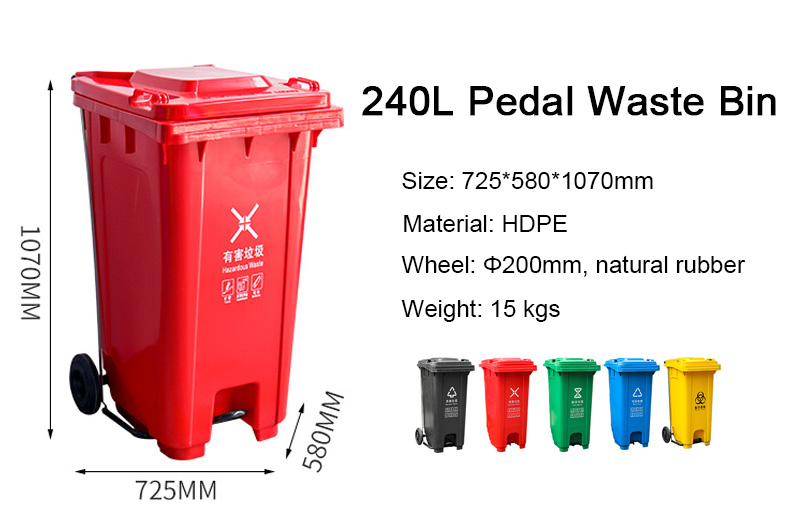 240L/64 Gallon Outdoor Plastic Trash Bin with Pedal