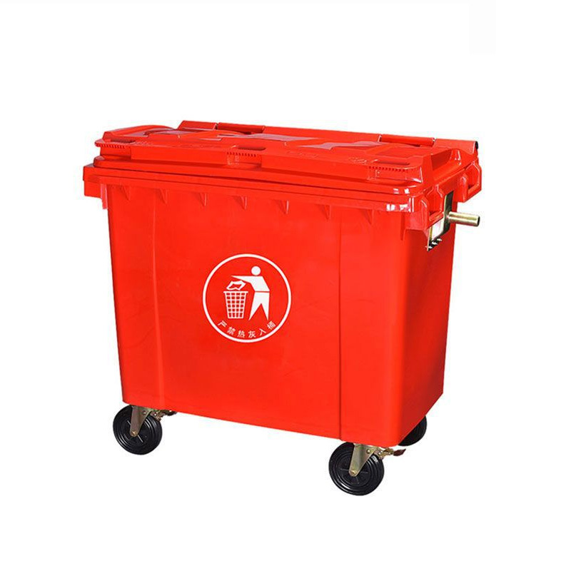 red 660L Rectangular Plastic Waste Bin with Lid