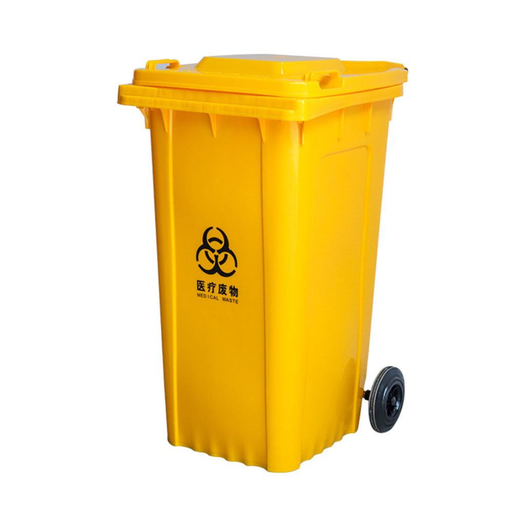 yellow 100L Plastic Trash Bins with Wheels