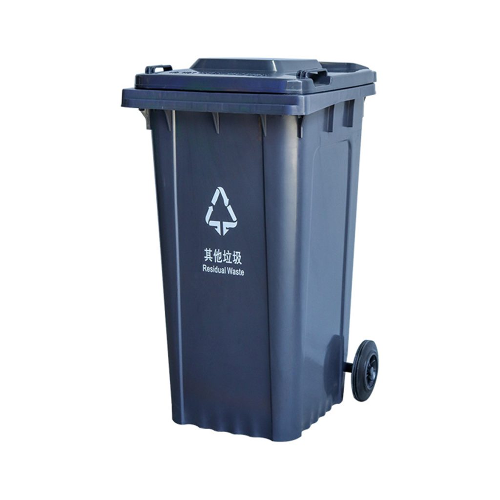 grey 100L Plastic Trash Bins with Wheels