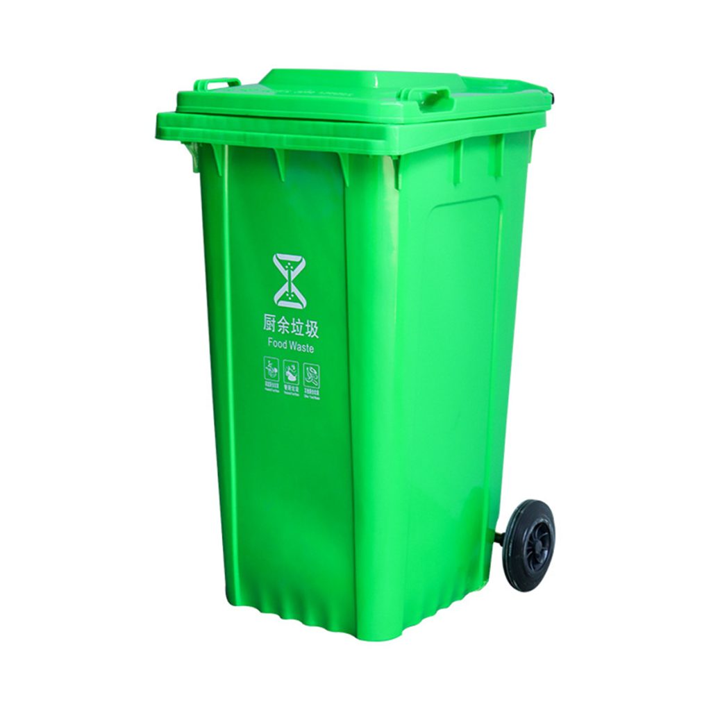 green 100L Plastic Trash Bins with Wheels