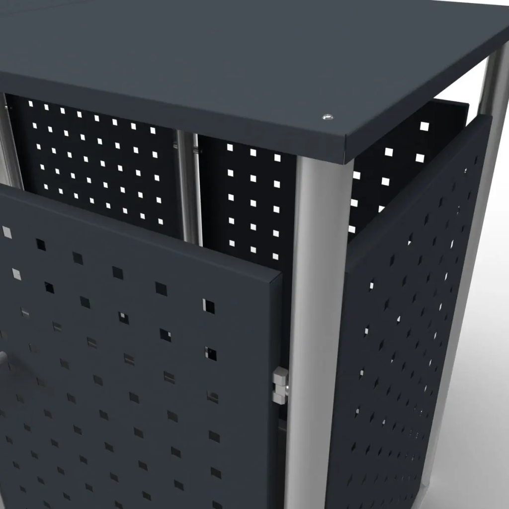 triple wheelie bin storage metal details