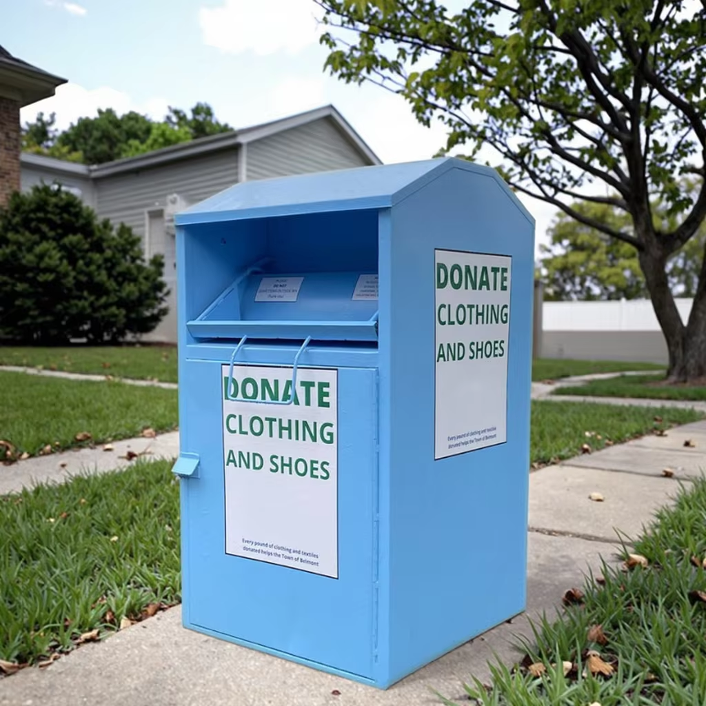 Blue Clothes Donation Boxes onsite
