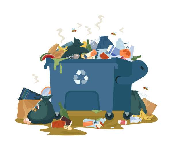 Large metal garbage container with unsorted trash