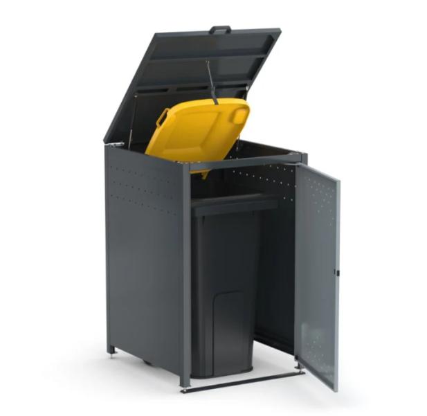 Plastic Waste Bins with Metal Wheelie Bin Storage