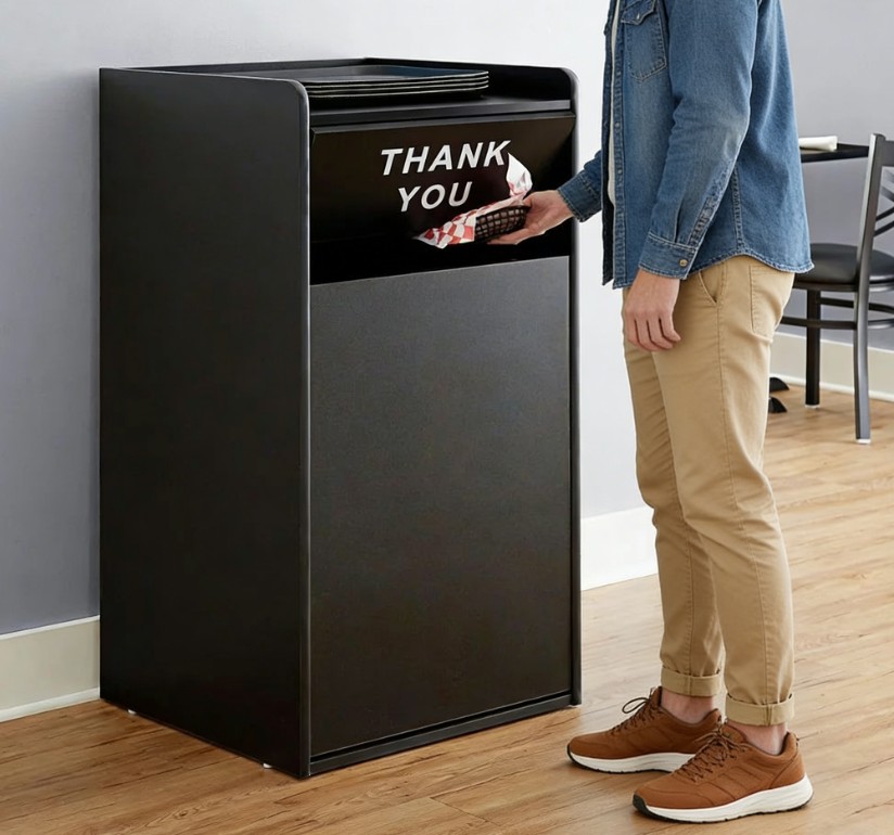 Commercial Drop-Off Galvanized Steel Waste Cabinet in use