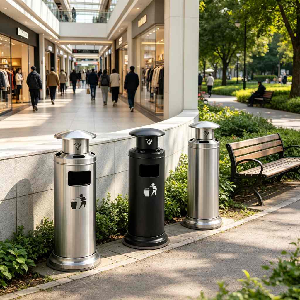 Commercial Dual-Purpose Ashtray Column onsite