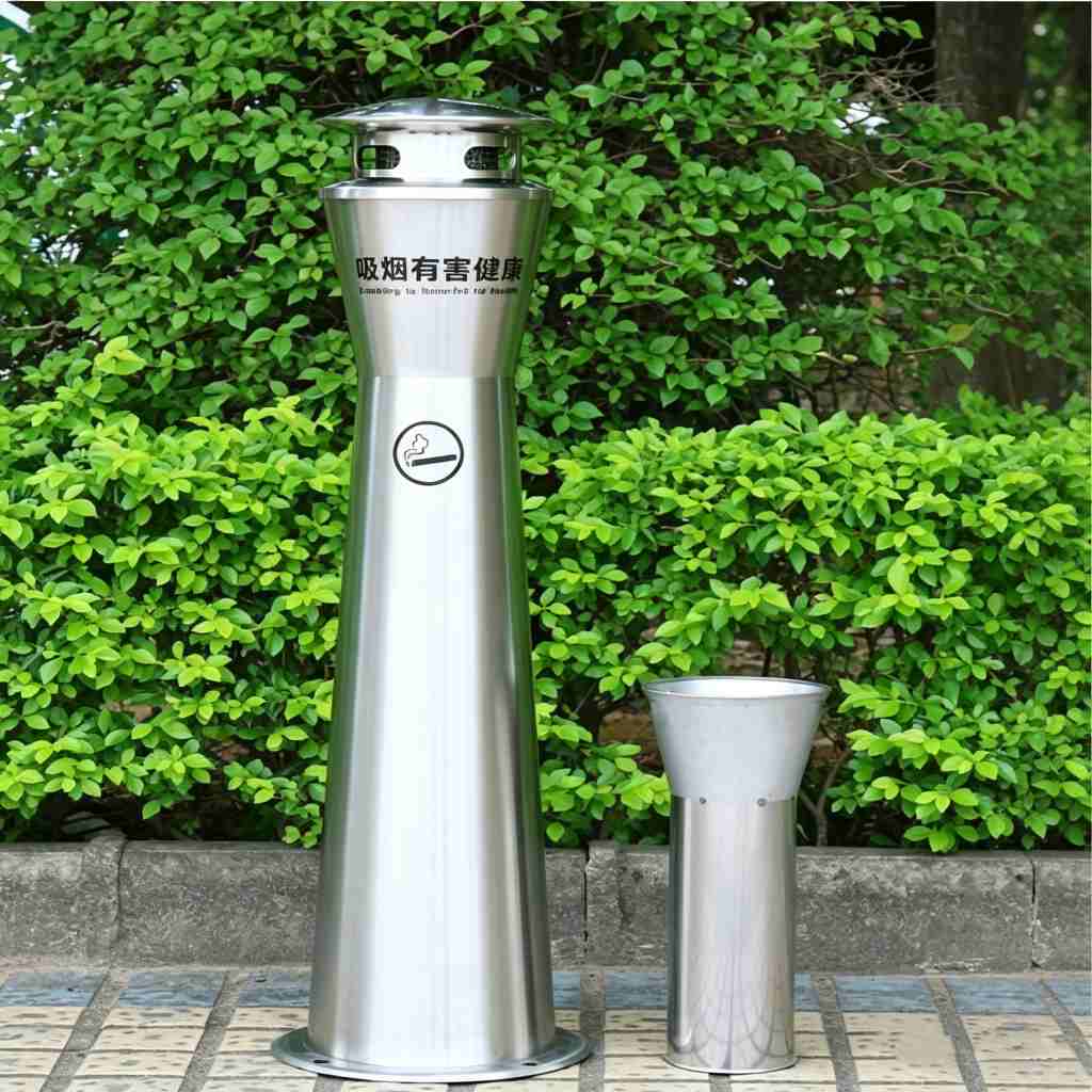 Commercial Outdoor Ashtray Column on site