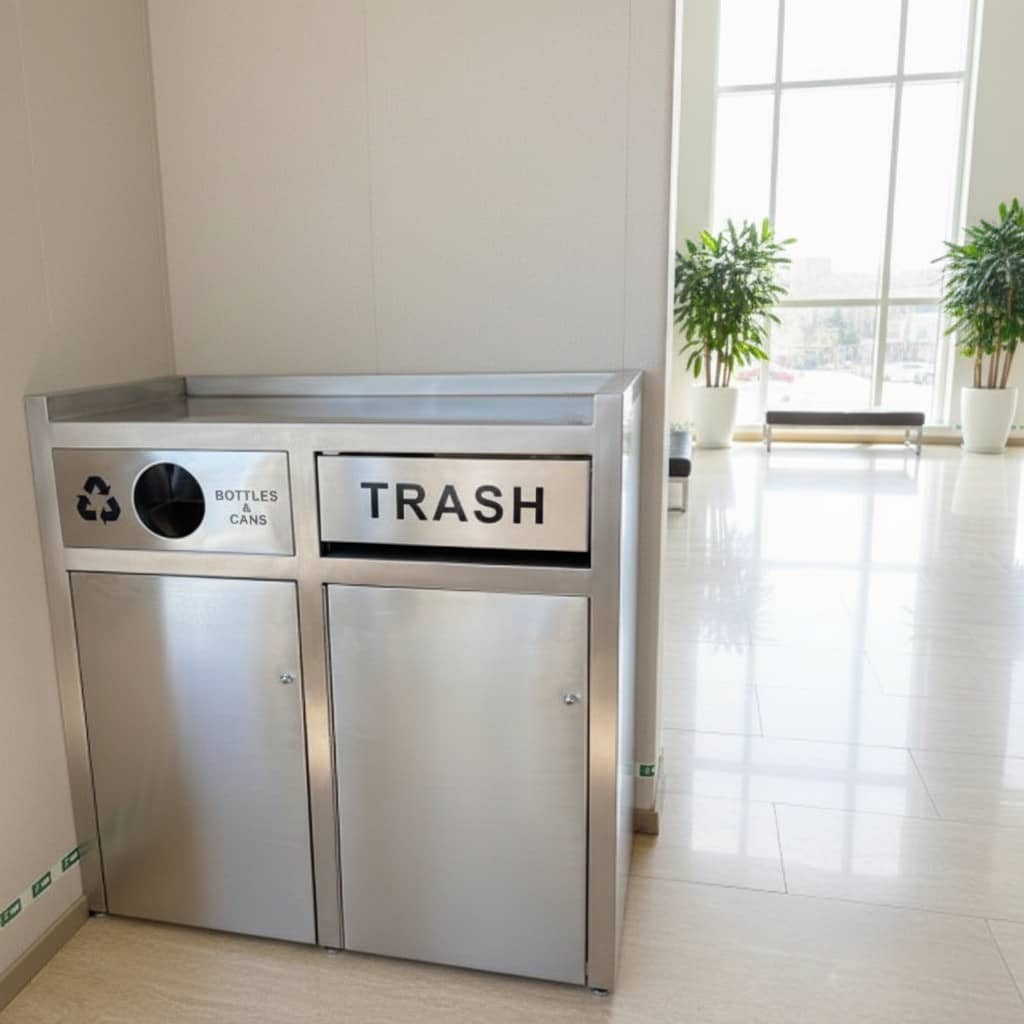 Dual-Compartment Wood-Grain Galvanized Steel Garbage Bin