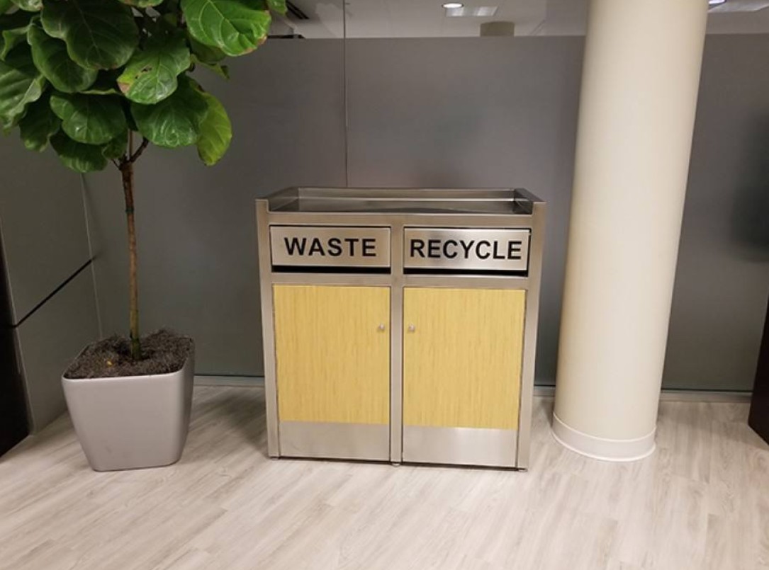 Dual-Compartment Wood-Grain Galvanized Steel Trash Bin picture