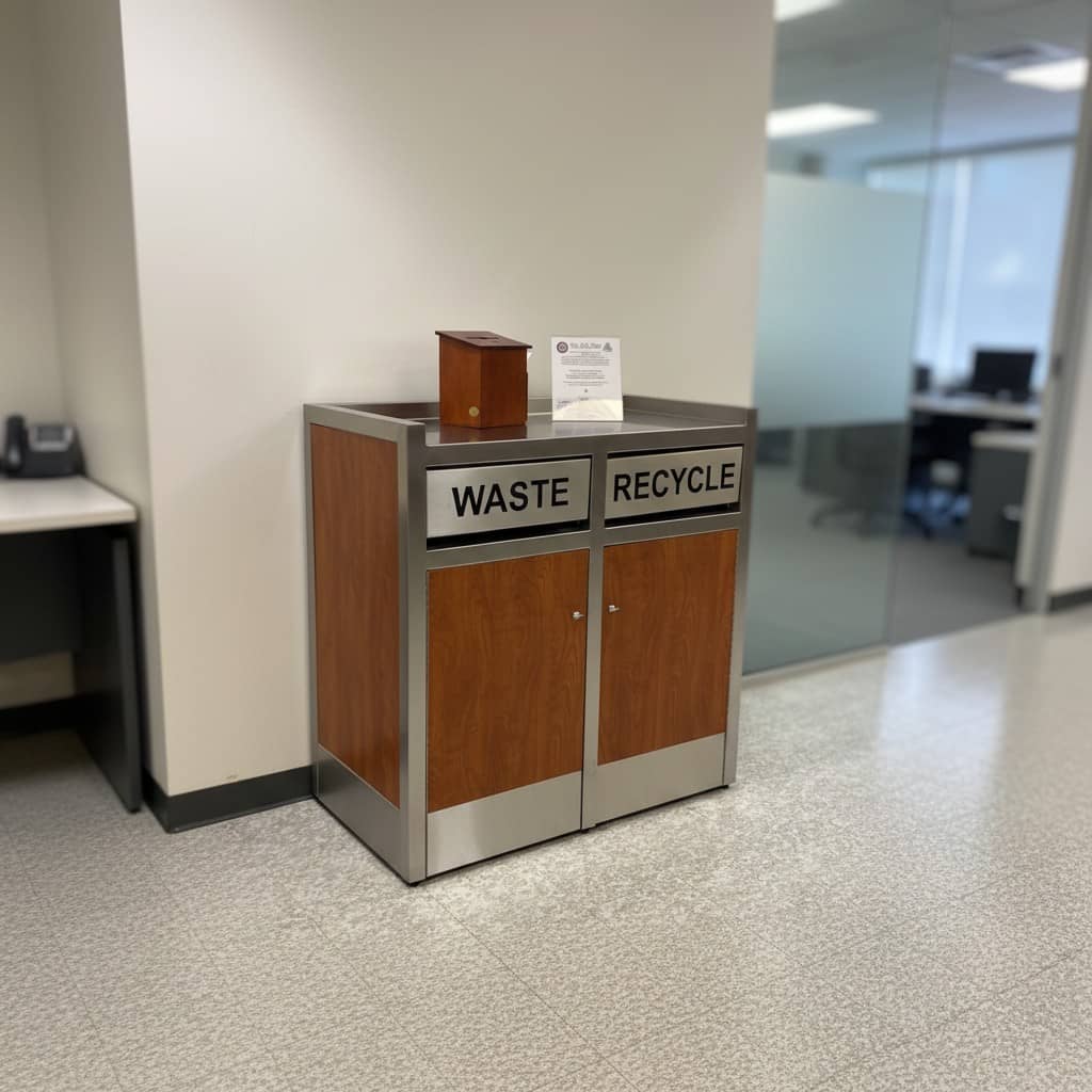 Dual-Compartment Wood-Grain Galvanized Steel Trash Bin