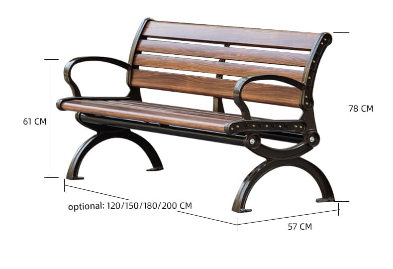 FRP Outdoor Park Bench With Backrest size