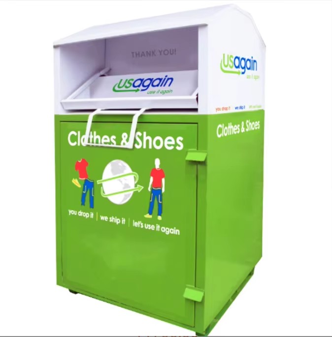 Galvanized Steel Clothes & Shoes Donation Bin display