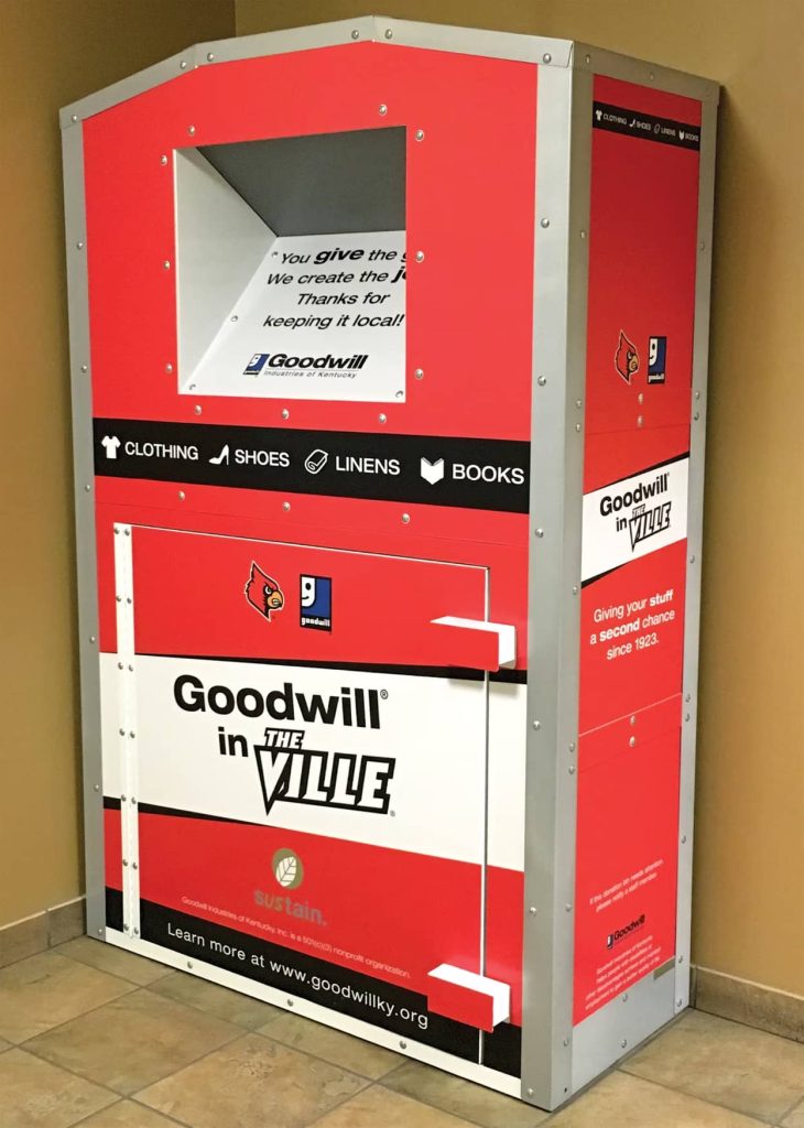 Galvanized Steel Clothing Donation Bin with Custom Branding red