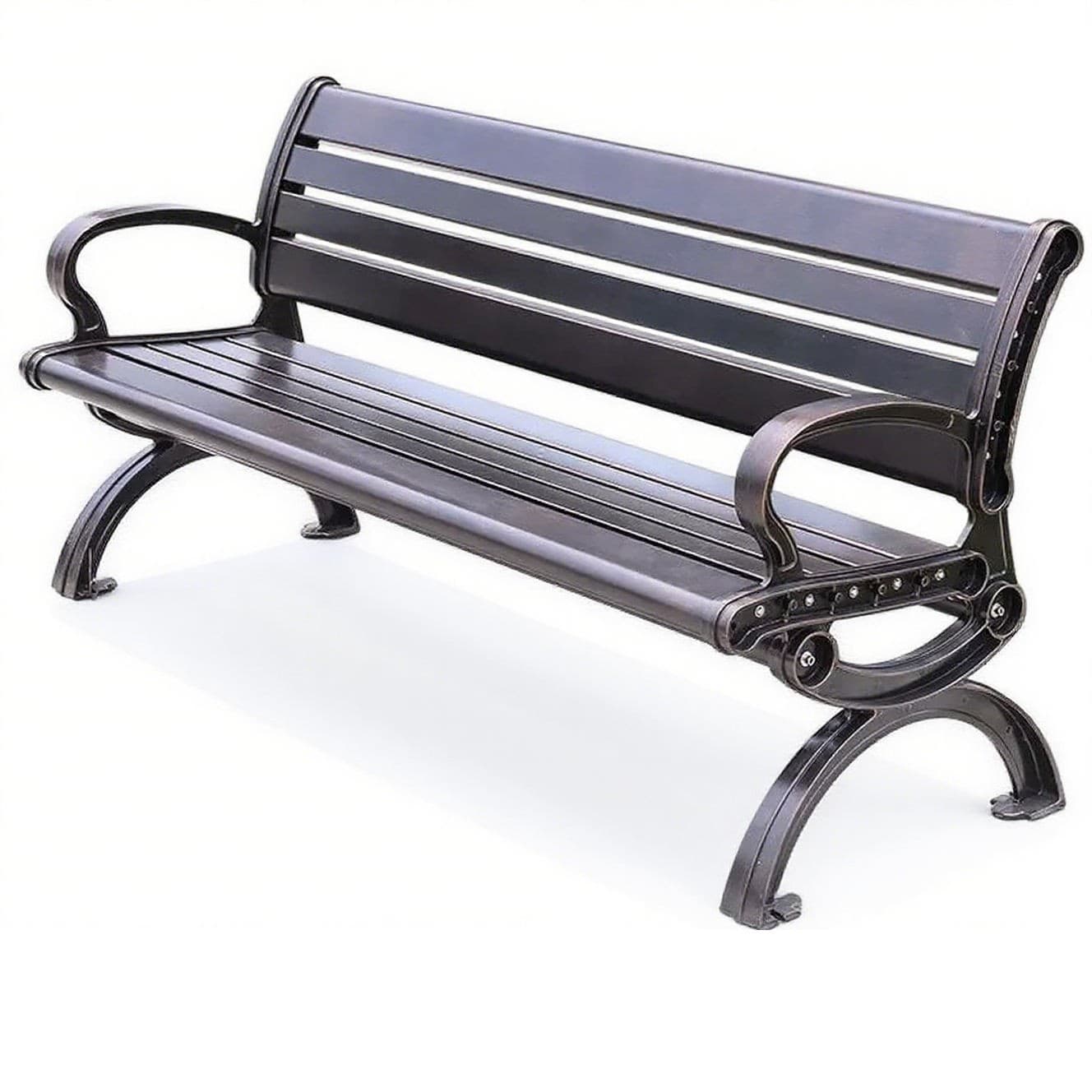 Modern Slatted Cast Aluminum Garden Bench