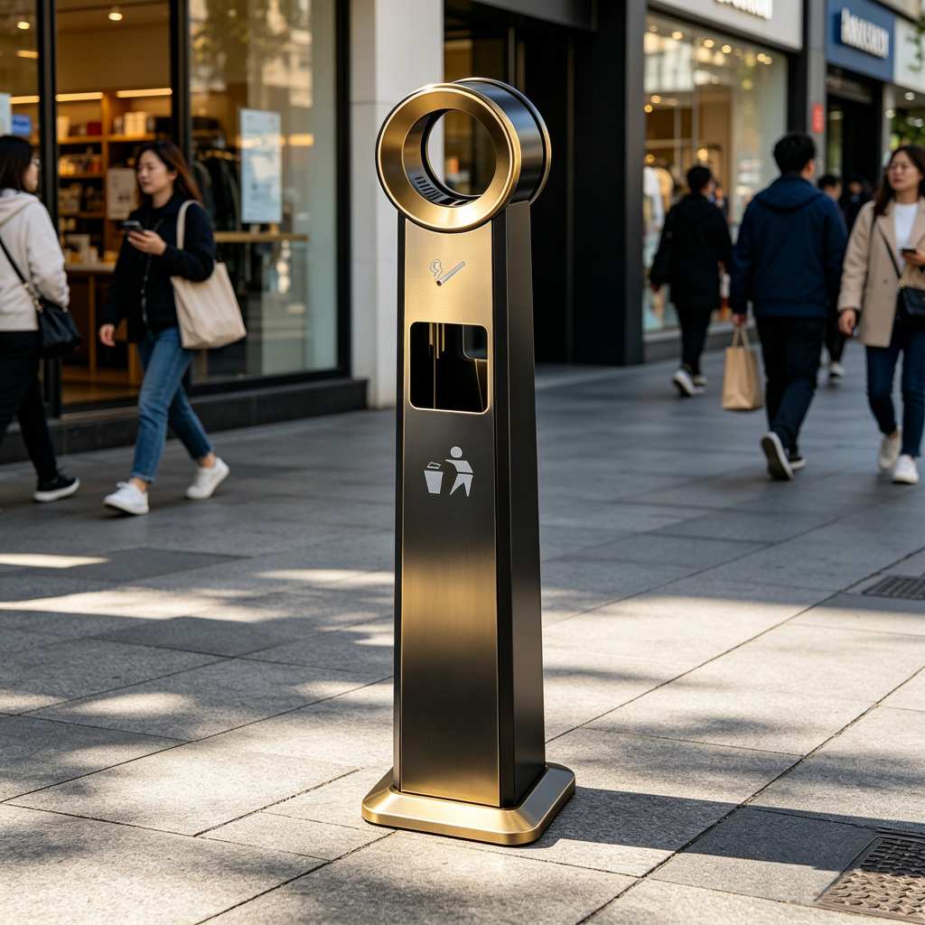 Modern Stainless Steel Cigarette Receptacle & Waste Bin