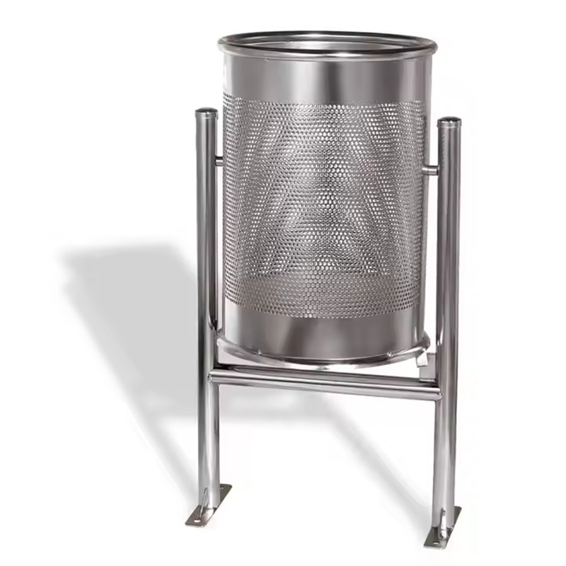 Stand-Mounted Perforated Galvanized Steel Rubbish Bin dispaly