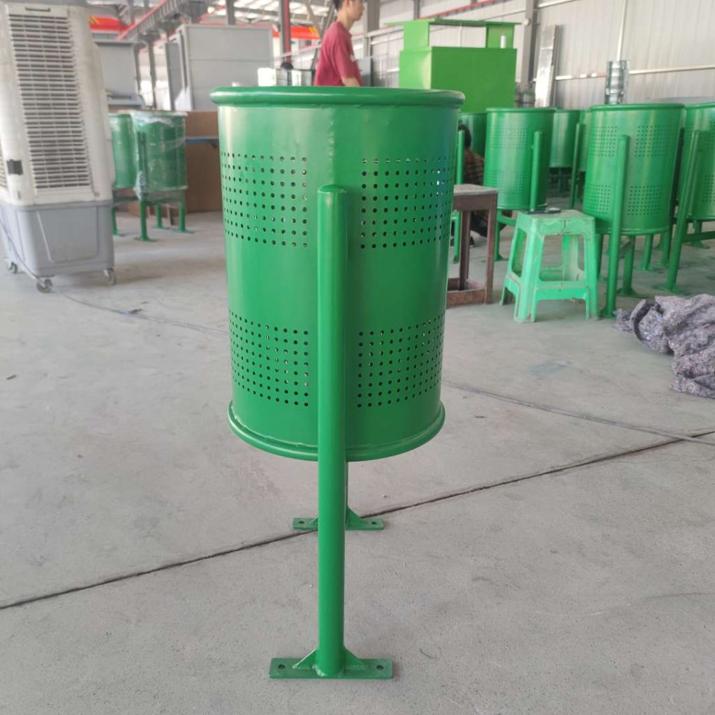 Stand-Mounted Perforated Galvanized Steel Rubbish Bin1