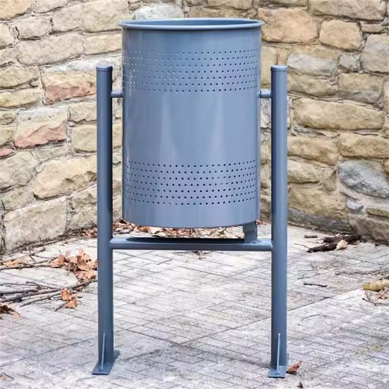 Stand-Mounted Perforated Galvanized Steel Trash Bin