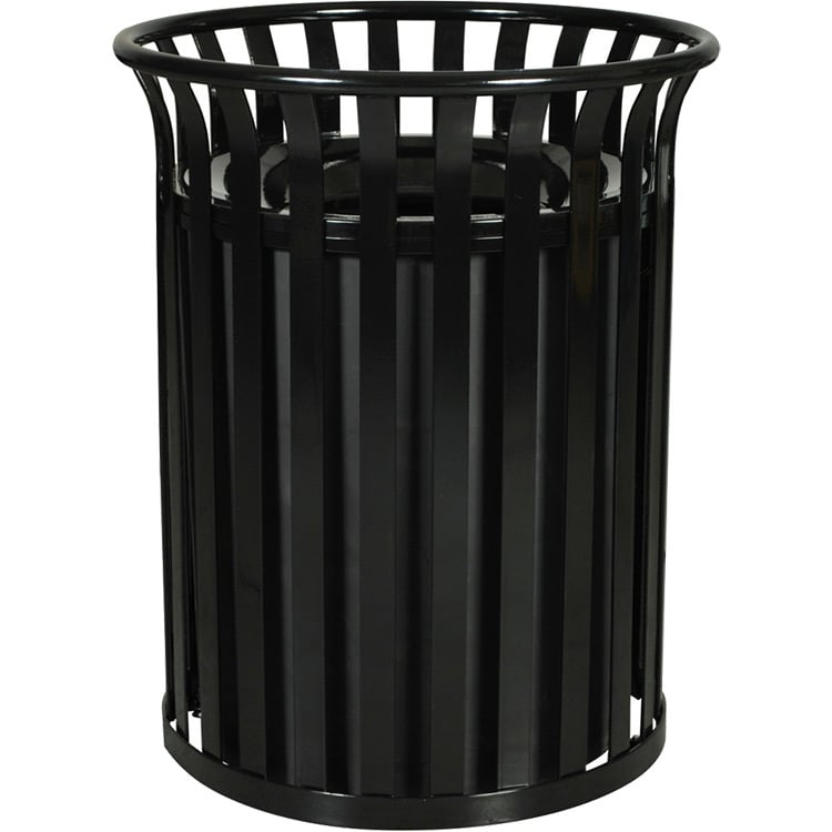 Vertical Slatted Galvanized Steel Trash Can black