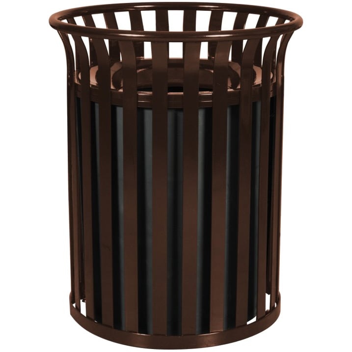 Vertical Slatted Galvanized Steel Trash Can brown