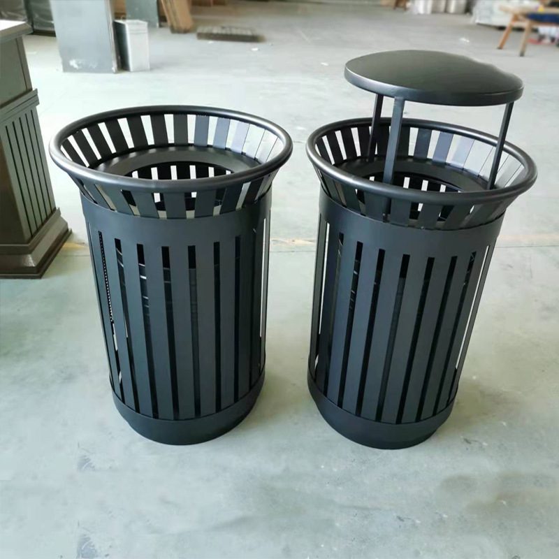 Vertical Slatted Galvanized Steel Trash Can display
