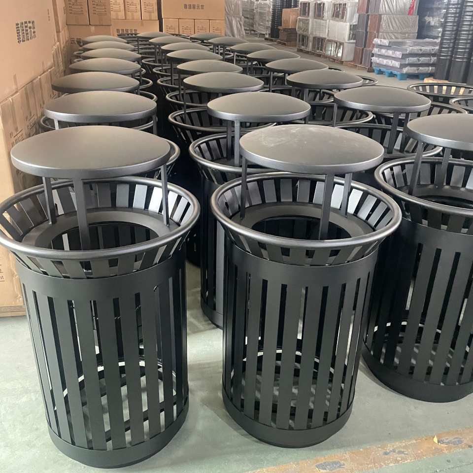 Vertical Slatted Galvanized Steel Trash Can inventory