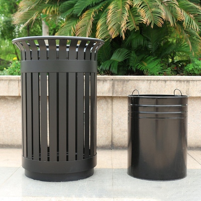 Vertical Slatted Galvanized Steel Trash Can structure