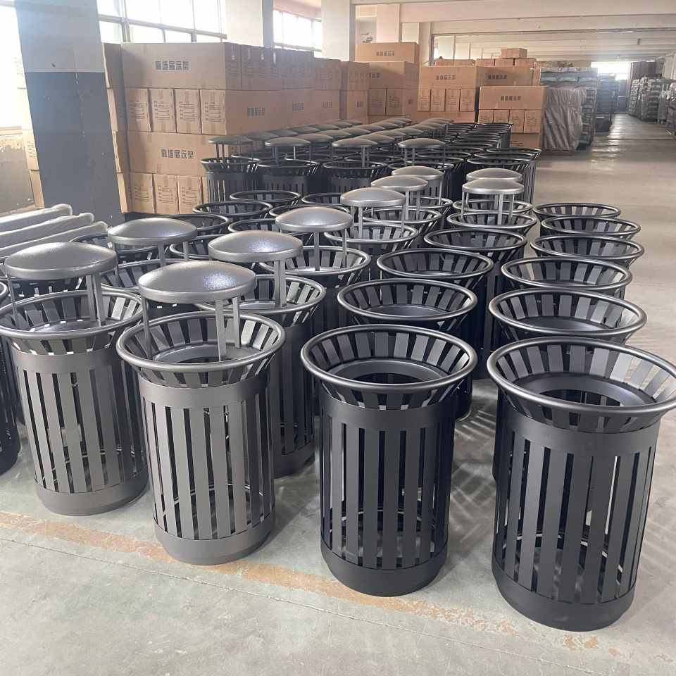 Vertical Slatted Galvanized Steel Trash Cans