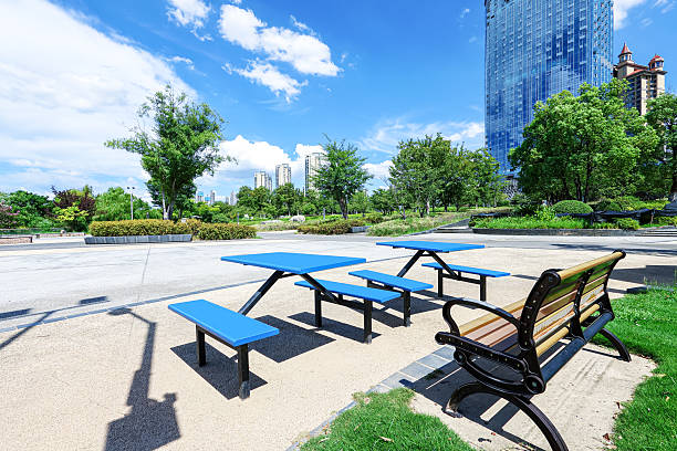 Empty bench in park