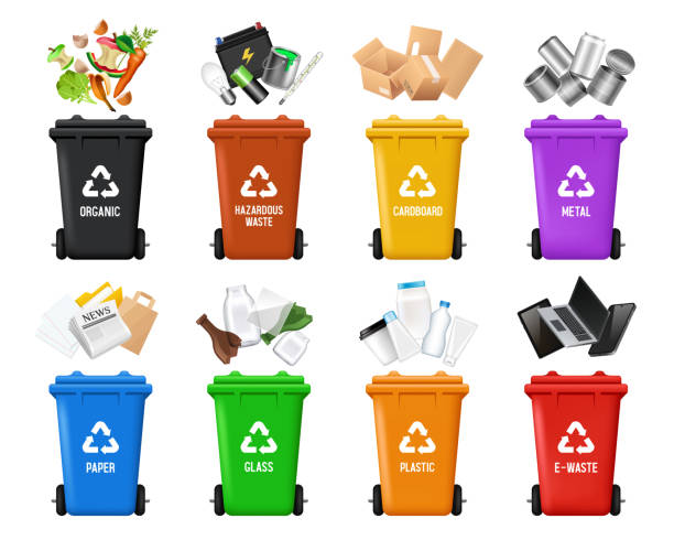Recycling Bins. Containers for different types of garbage. Containers of different colors.