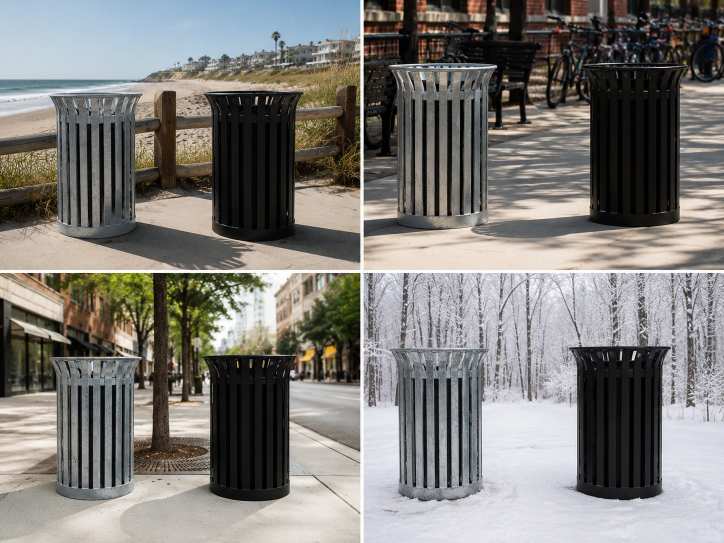 Galvanized Steel vs. Powder-Coated Steel Trash Cans Performs by Environment