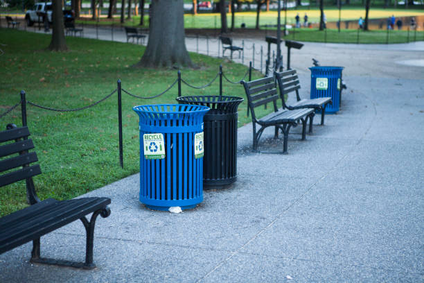 Park trash cans and benches
