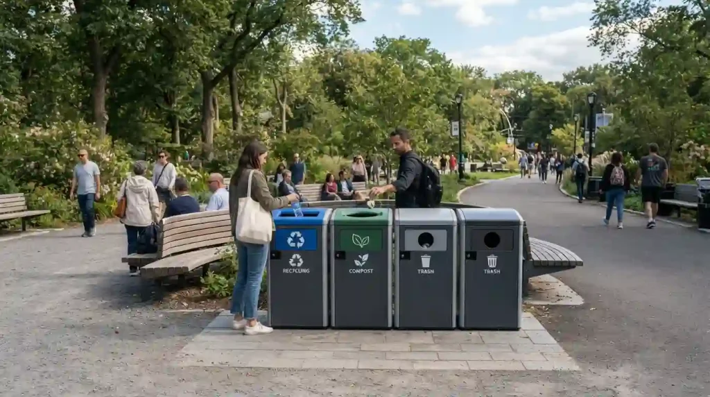 three-stream waste sorting station