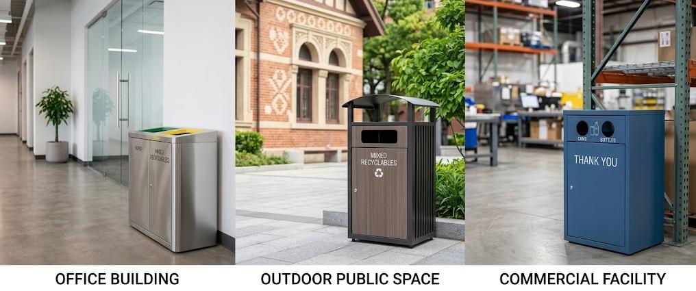 Commercial metal recycling bins for different facilities