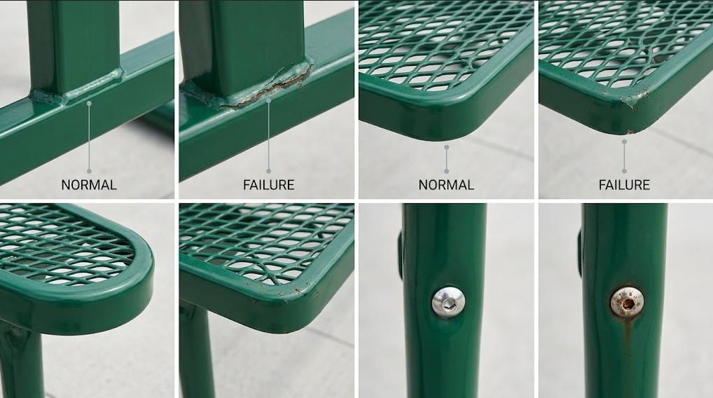 Commercial picnic table coating and hardware corrosion comparison