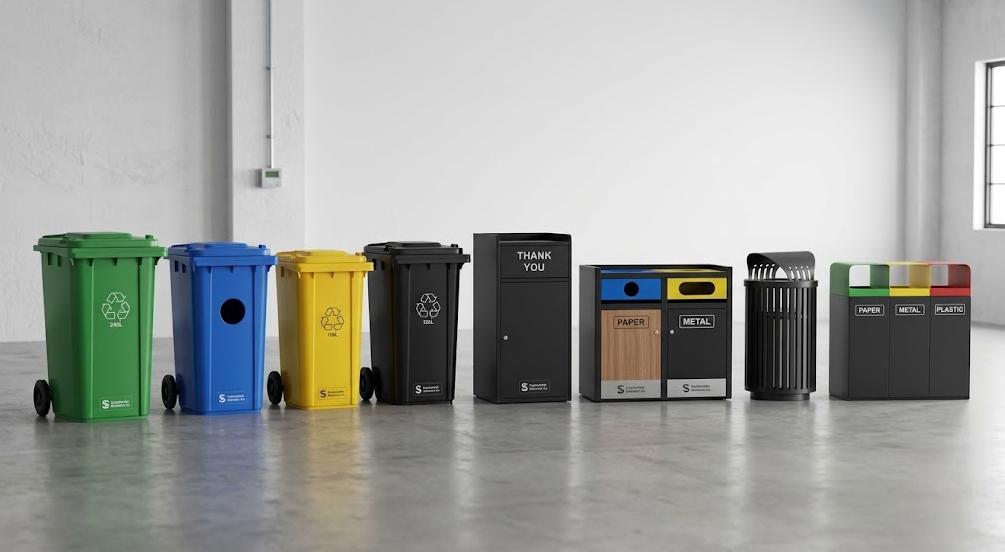 Custom plastic and metal trash recycling bins