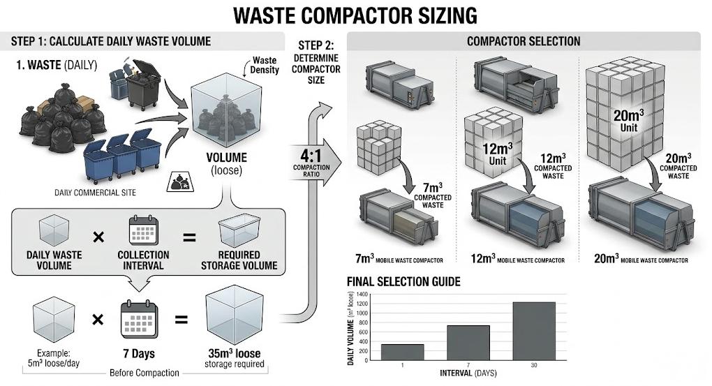 Mobile waste compactor capacity sizing