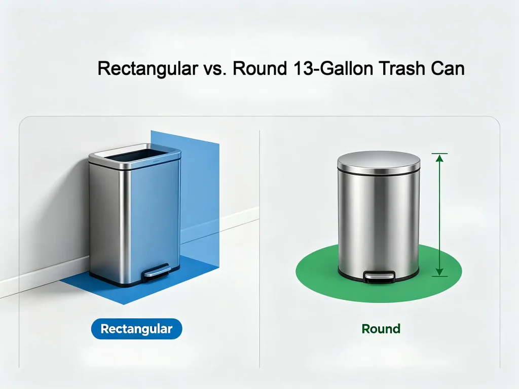 Rectangular vs. Round 13-gallon trash can